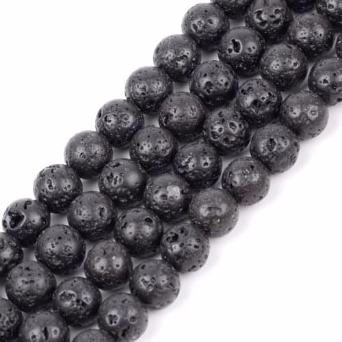 Wholesale Natural Black Lava Volcanic Stone Round Loose Beads 4 6 8 10 12mm Spacer Beads For Bracelet Necklace Making Jewellery