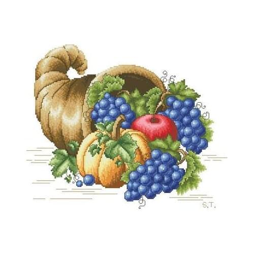 Top Quality Lovely Hot Sell Counted Cross Stitch Kit Grapes Grape Pumpkin Squash Conch Shell Fruits Food Plant