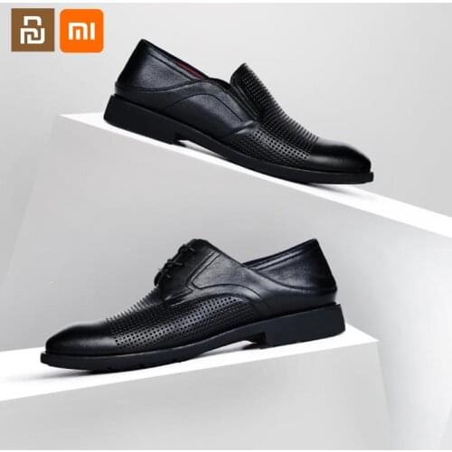 Xiaomi youpin step on and drag one cowhide perforated leather shoes hollow casual business mens leather shoes