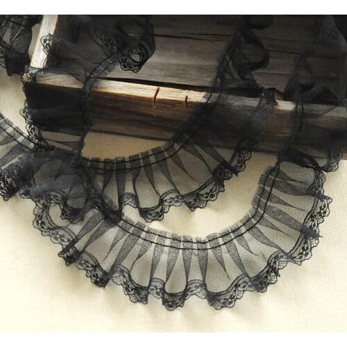1M New Pleated Tulle Black Lace Fabric Ribbon 6cm Lace Trim Sewing Guipure Mesh Fabric Laces Appliques For Clothing Crafts LP29