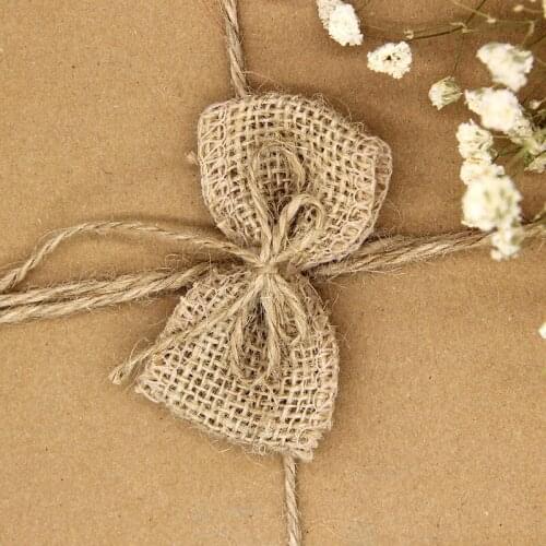 6cm Vintage Rustic Bow-knot Flower Burlap Hessian Jute Wedding Decoration Natural color Linen Bow-knots 10pcs/lot