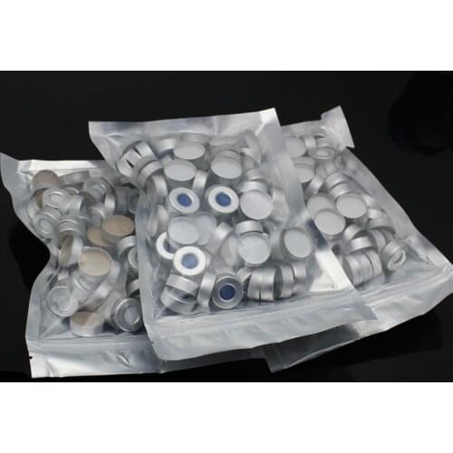 100pcs/lot 20mm*3mm Aluminum cap with White PTFE/ Blue Silicone septa for 10ml / 20ml sample bottle Jaw Chromatography vial