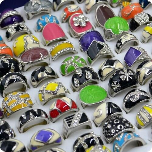 20x Mixture Enamel Rings Crystal Rhinestone Alloy Costume Ring Fashion Jewelry
