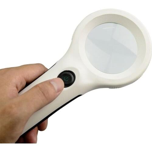 4x 60mm Illuminated Handheld Magnifier Skidproof Magnifying Glass with 8 LED UV Lights Counterfeit Currency Detection Loupe