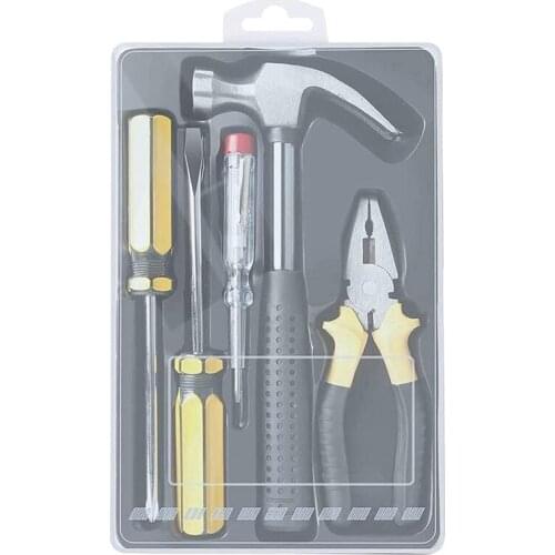 5PCS Tool Box with Tools Included Small Household Tool Set Include Screwdriver Test Pencil Hammer Wire Cutter DIY Kit