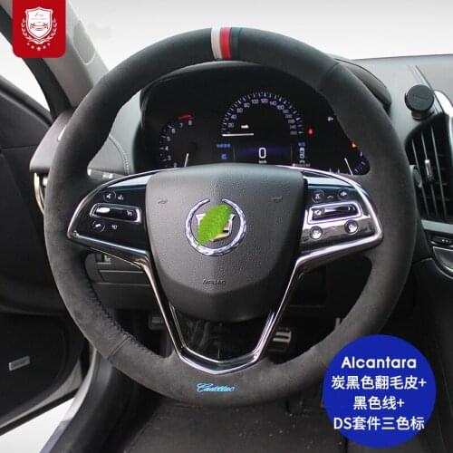Steering wheel cover fit for Cadillac CT65 CT4 XT6 XT5 XT4 SRX Real Alcantara suede hand-sewn grip cover Automotive interior