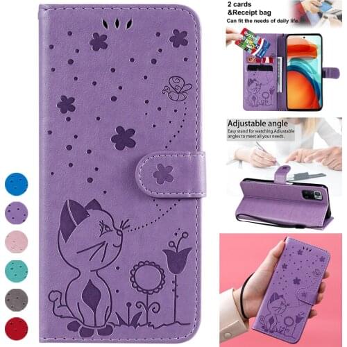 Wallet Cat Bee Anti-fall Bracket Function Case For Redmi Note 10/10S/10 Pro Max Note 9/8/7 Pro 9 9A 9C 9T 8 8A Mi Poco X3/F3/M3