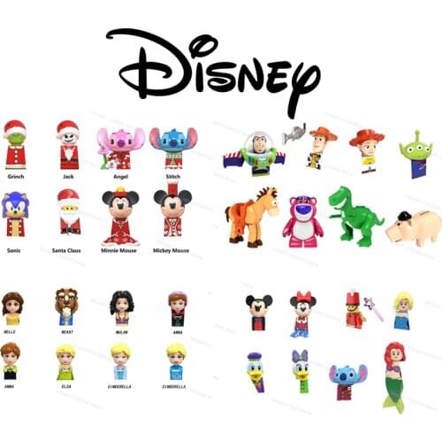 DISNEY Building Blocks Mickey Minnie Bricks Disney Princess Toy Story Rex Woody Jessie Buzz Lightyear Action Figures Toy for Kid