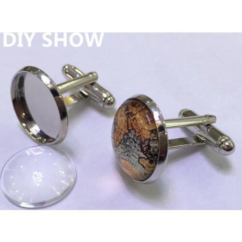 Cufflink Blanks+glass Settings Cufflinks Trays Silver Plated Copper French Cufflinks Blanks Sets Cufflinks backs for Cabochons