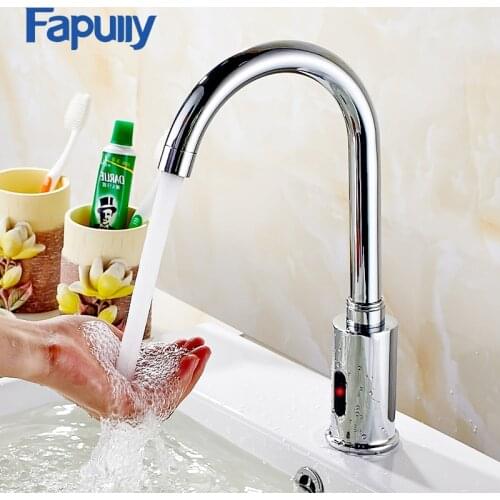 Fapully Chrome Bathroom Basin Faucet Infrared Sense Water Faucet Automatic Hands Touch Free Sensor Faucet Bathroom Sink Tap 647