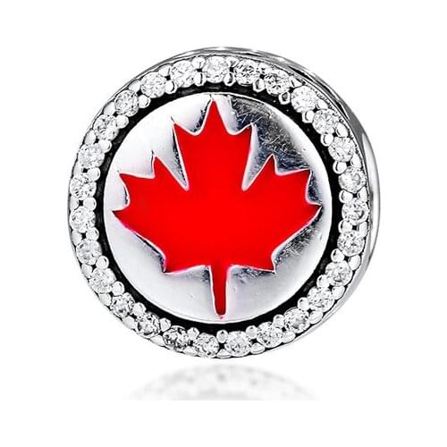Canada Sign Red Enamel Maple Leaf Beads for Women Bracelets DIY Silver 925 Jewelry Clear CZ Crystal Beads for Jewelry Making