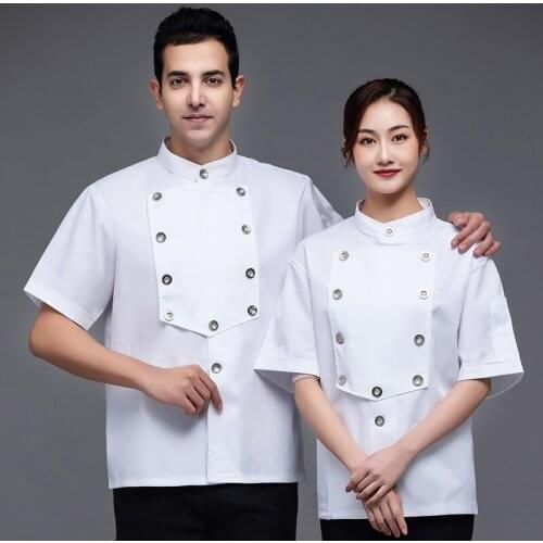 Kitchen Jacket Shirt Food Service Bakery Restaurant Master Chef Uniform Men and Women Canteen Barber Short Sleeve Workwear Coat