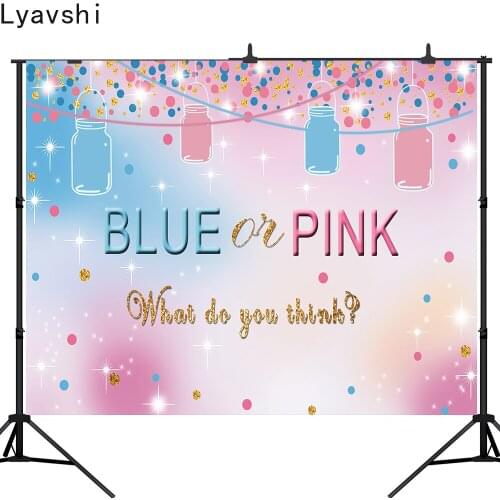 Lyavshi Blue or Pink Gender Reveal backdrop Baby Shower Party Mason Jars Candy Dessert Table Decorations photo background