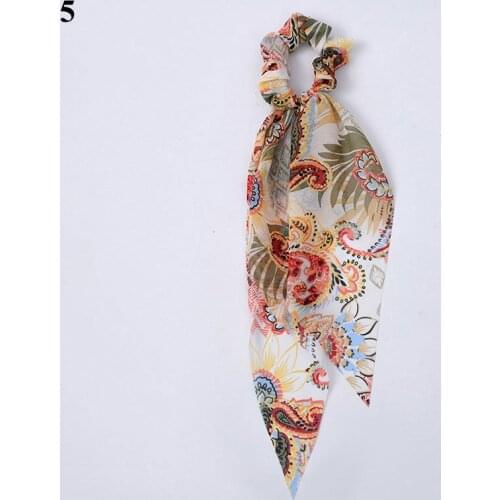 Fashion Print Bow Satin Long Ribbon Ponytail Scarf Hair Tie Scrunchies Women Girls Elastic Hair Bands Hair Accessories Bohemian