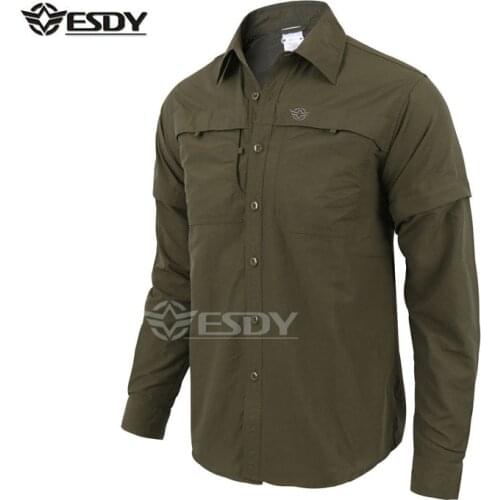 Outdoor men summer military combat shirt outdoor quick-dry breathable male shirt long Sleeve detachable two parts sports shirt