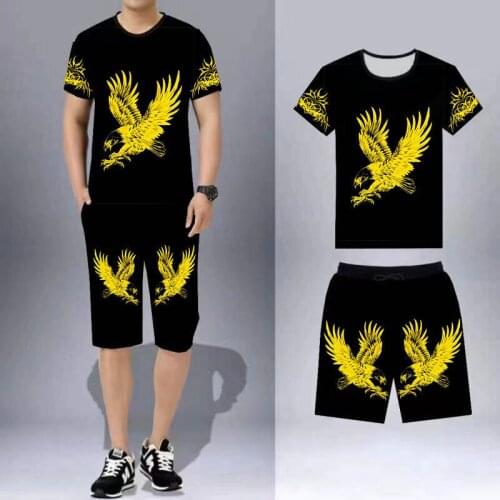 Mens 2-piece street trend round neck 3DT shirt + shorts Mens casual streetwear 2021 summer refreshing mens clothing