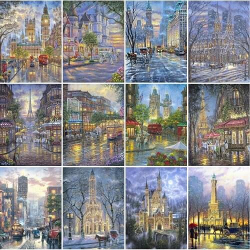 AZQSD Diamond Painting Street Cross Stitch Kits Picture Of Rhinestones Diamond Embroidery Landscape Mosaic Home Decor Handmade