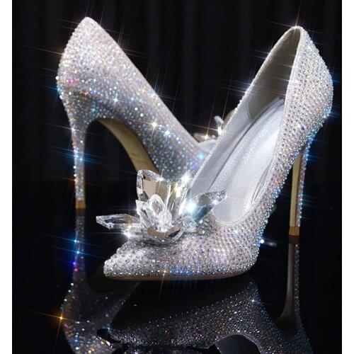 Autumn new pointed crystal rhinestone stiletto high heel bridal wedding shoes banquet dress large size wild womens single shoes