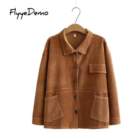 New Harajuku Corduroy Jackets Women Winter Autumn Coats Plus Size Overcoats Female Big Tops Cute Jackets Solid Color Clothing