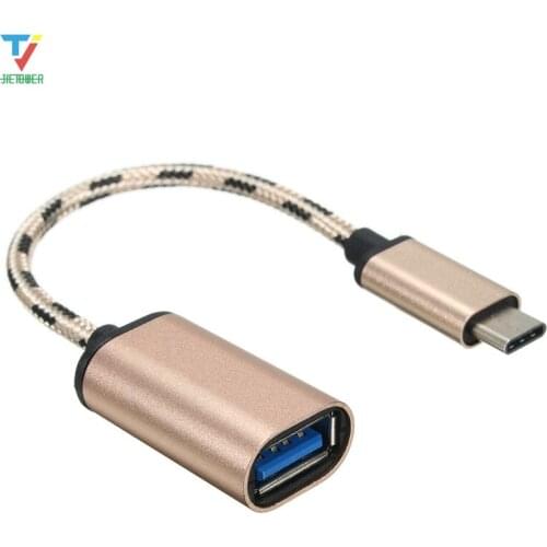 100pcs/lot Metal Head Type C to USB Type A OTG Adapter Data Transfer Charger Knitting Cable For Nokia N1 wholesale cheap