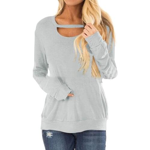 New Arrival Fashion Women’s Casual Long-sleeves Pullover Top Autumn Fashion Solid Color Hollow Bar Stitching T-shirt