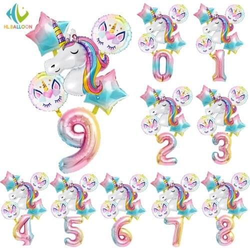 Rainbow Unicorn Balloons Ball Globos Number Birthday Party Decoration Kids Unicorn Party Balloons 6pcs