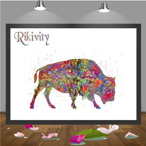 Rikivity Original Bison canvas painting Animal Fine Art wall poster print Pictures Home Decoration wall Hanging free shipping