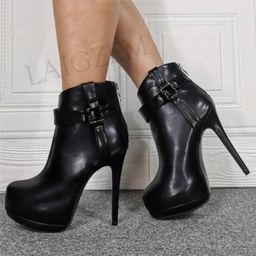 SEIIHEM Women Ankle Platform Boots Back Zip Boots High Heels Short Booties Mujer Shoes Woman Botas Sapato Large Size 43 44 47 52