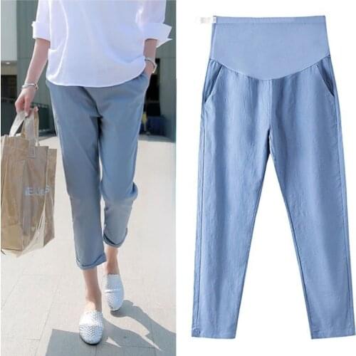 Maternity Pants Pregnant Adjustable Elastic Waist Pants Capris Cropped Pants Maternity Clothes