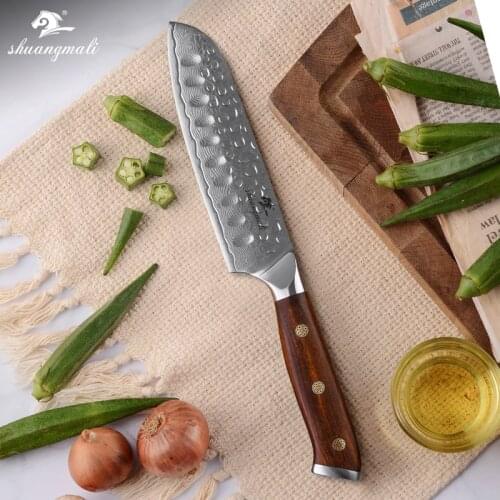 Shuangmali 7 Inch Kitchen Cleaver Chef Knife VG10 Core Damascus Steel Utility Santoku Knives Japanese Slicing Meat Chef Knife