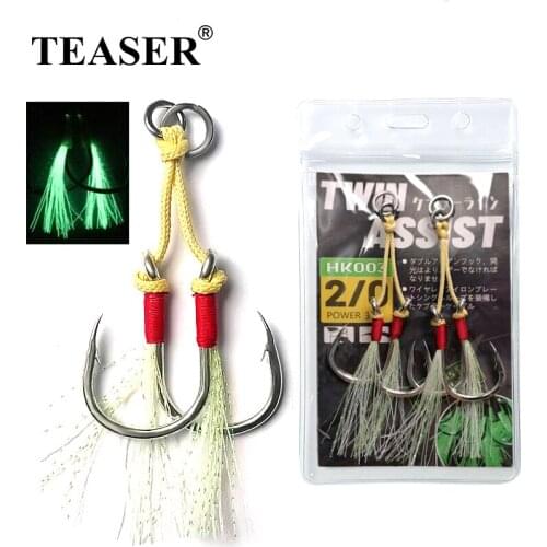 TEASER 1/0 2/0 3/0 4/0 5/0 Assist Fishing Hooks Jig Lure Hook Slow Fast Jigging Fishjig Double Pair Barbed Assist Hooks Pesca