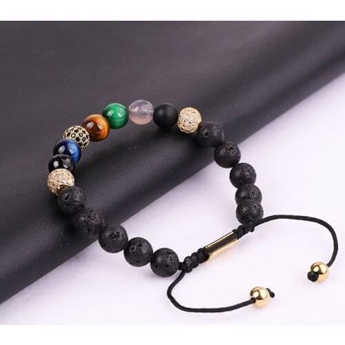 High Quality Men Jewelry Bracelet Mix Natural Stone Tiger Eye Lava Rock Beads Adjustable Bracelet Men Women