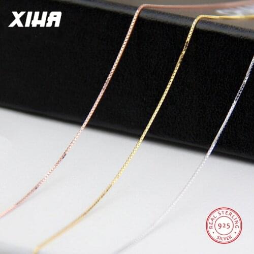 XIHA 925 Sterling Silver Necklaces for Women Rose Gold Color/Silver Box Chain s925 Silver Necklace Chain 0.6mm 40cm/45cm