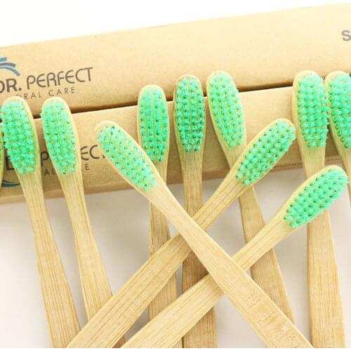 DR.PERFECT Wholesale 500 Pieces/lotn Green Natural Bamboo Handl Care Soft Bristle Eco friendly wooden Bamboo Toothbrush