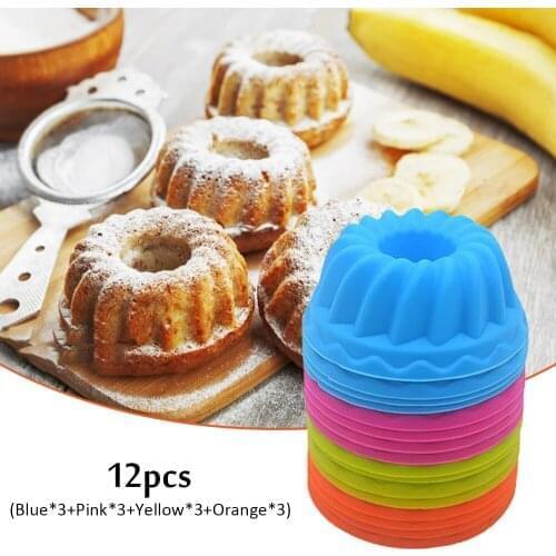 12pcs Silicone Cupcake Baking Cup 3D Cake Cup Muffin Cases Cake Mold Small Cake Box Cup Tray Bakeware DIY Decorating Tools