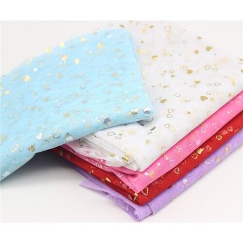 150cm * 1m High Quality Love Heart Bronzing Fabric for Clothes Dress Wedding Deco Sewing DIY Organza Tutu Skirt Accessories