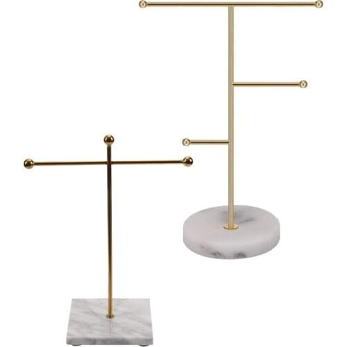 2Pcs Marble Gold Support Rod Jewelry Necklace Stand Display Stand Ring Earring Storage Rack Bracelet Stand