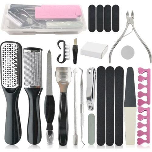 23Pcs Professional Pedicure Tool Foot Care Tool For Feet Heels Toe Cuticle Kit File Set Dead Hard Skin Callus Remover Scraper