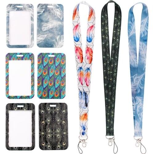 24pcs/lot MD757 DMLSKY Feather Card Holder ID Holder Man Woman Bus Card Holder Staff Card With Cartoon Lanyard