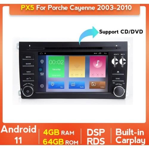 4+64G Android 11 Car DVD Player For Porsche Cayenne S GTS 2003-2010 Multimedia Radio Audio Stereo GPS Navigation CD Tap Recorder