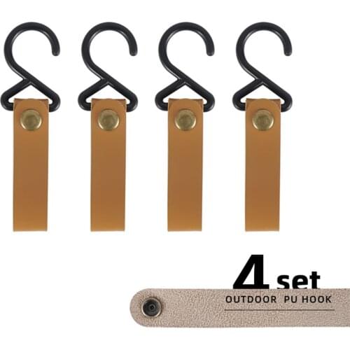4 PCS Outdoor PU Hook Anti-Wear Metal Button Hanger Camping Hiking Picnic Bag Cookware Tableware Bag Hook
