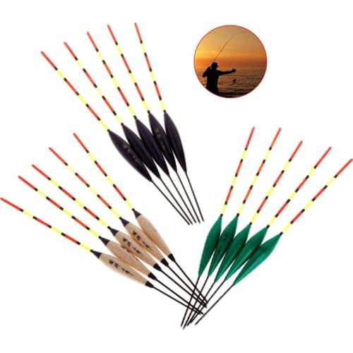 5 Pcs/Set Fishing Float Buoy Barr Wood Fluorescent Tail Stick Floating Wooden Tackle Ice Fishing Carp Luminous Accessories