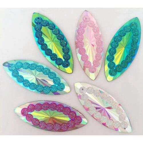 8pcs 20*50mm Horse eye AB Resin Rhinestones hand sewing on garment Gems rhinestone button A26