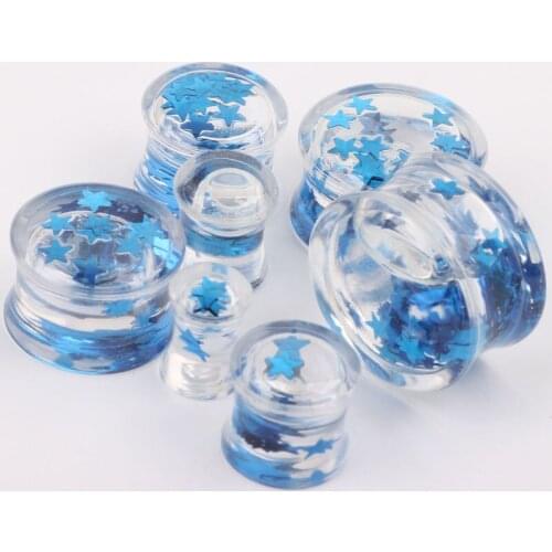 2Pieces Blue Stars Acrylic Ear Plugs Tunnels Ear Reamer Body Piercing Oreja Expansiones De Oreja Earrings Alargador De Orelha