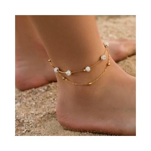 Ankle Bracelet Foot Jewelry Beach Accessories Crystal Rhinestone Foot Chain Anklets For Women Gold Color Leg Strap Bracelet Boho