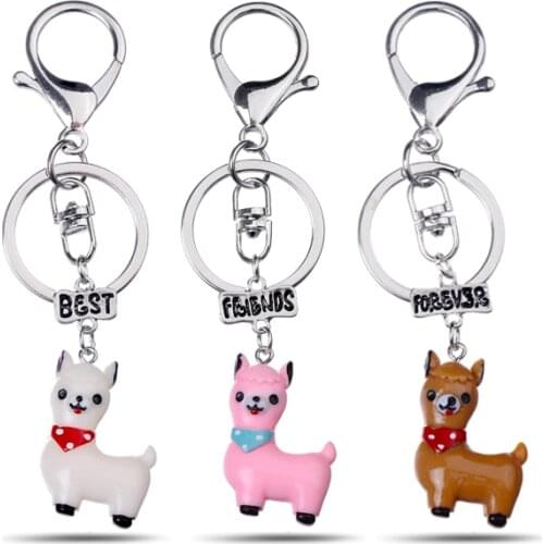 LUXSHINE 3 Pcs/lot BFF Llama Whale Unicorn Keychain for Girls Cute Best Friends Forever Key Ring Wholesale Party Gift Jewellery