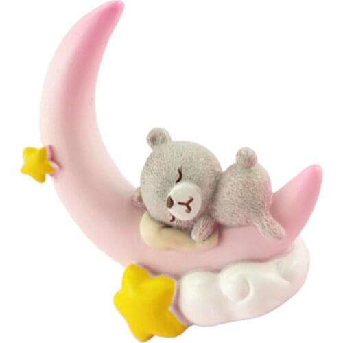 1Pcs Adorable Bear and Moon Shaped Birthday Cake Baking Decor Creative Car Adornment Resin Craft Party Ornament(Pink)