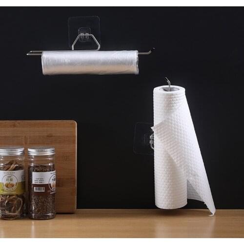 Punch-Free Stainless Steel Kitchen Special Paper Towel Holder Roll Paper Holder Towel Hanger Cling Film Storage Rack Rag Holder