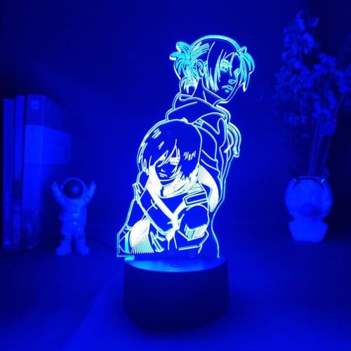 Anime Figurine 3D Nightlight Japanese Manga Characters Attack on Titan Annie Leonhart x Mikasa Ackerman LED Acrylic Desk Lamp