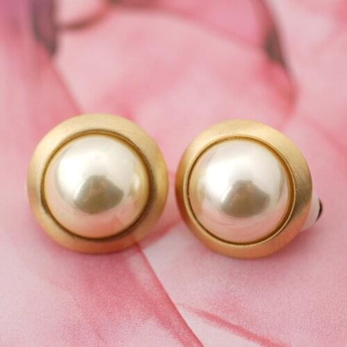 IDESTINY High Quality Round Simulated Pearl Clip On Earring No Pierced For Women Retro Design Earings Jewelery Party Bijoux Gift